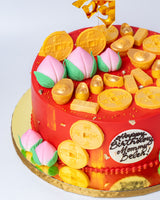 Chinese Birthday Cake - Chinese Long Life Peaches/Gold Ingots, Bars and Coins — photo 1