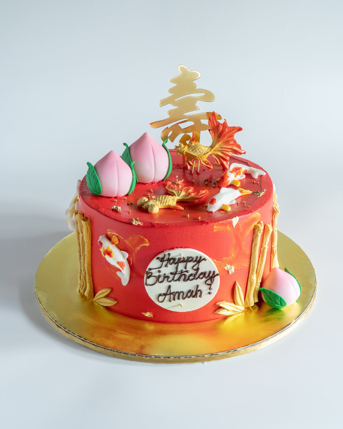 Chinese Birthday Cake - Chinese Long Life Peaches/Koi/Bamboo