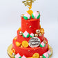 Chinese Birthday Cake - Chinese Long Life Peaches/Gold Ingots, Bars and Coins