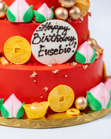 Chinese Birthday Cake - Chinese Long Life Peaches/Gold Ingots, Bars and Coins — photo 6