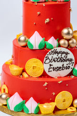 Chinese Birthday Cake - Chinese Long Life Peaches/Gold Ingots, Bars and Coins — photo 8