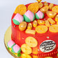 Chinese Birthday Cake - Chinese Long Life Peaches/Gold Ingots, Bars and Coins