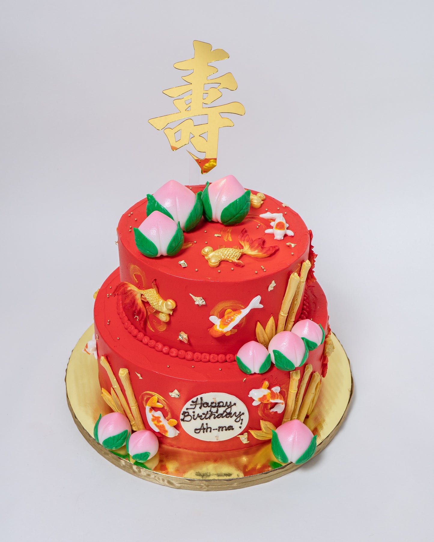 Chinese Birthday Cake - Chinese Long Life Peaches/Koi/Bamboo