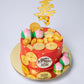 Chinese Birthday Cake - Chinese Long Life Peaches/Gold Ingots, Bars and Coins