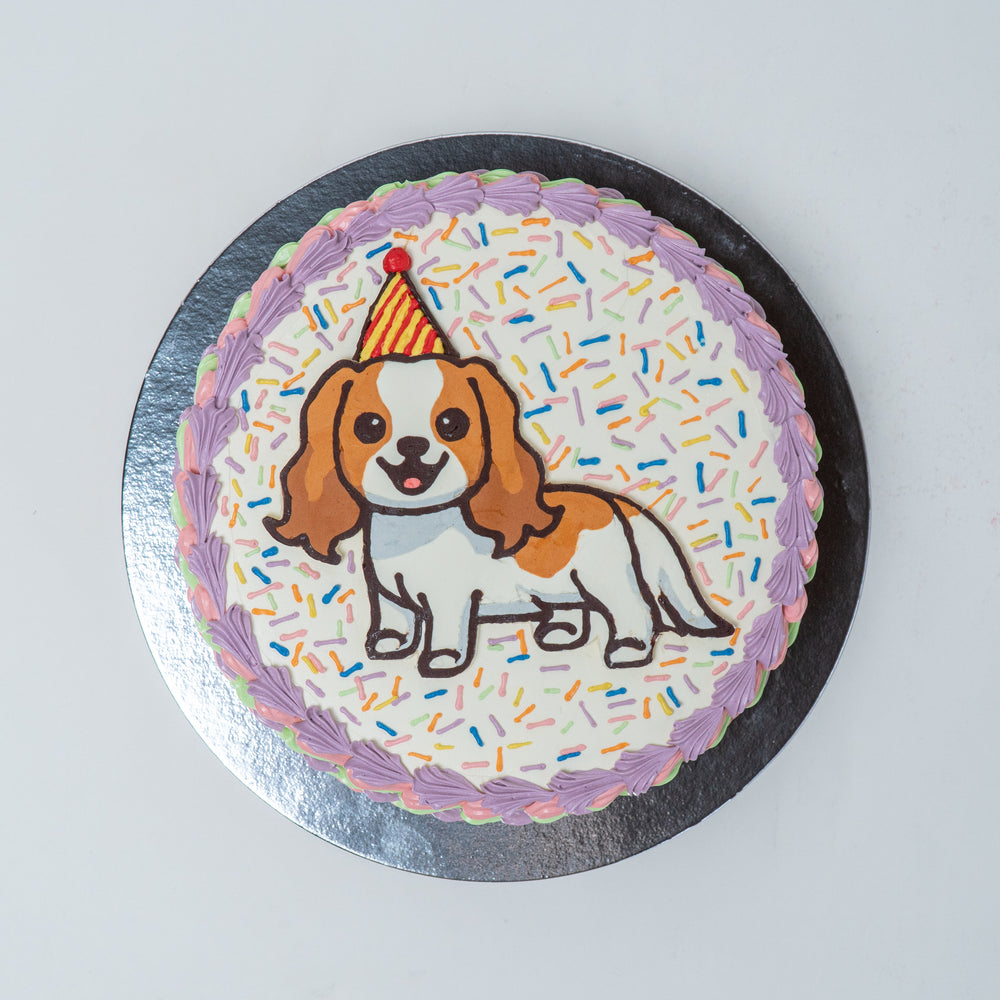 Hand-piped character cake with sprinkles