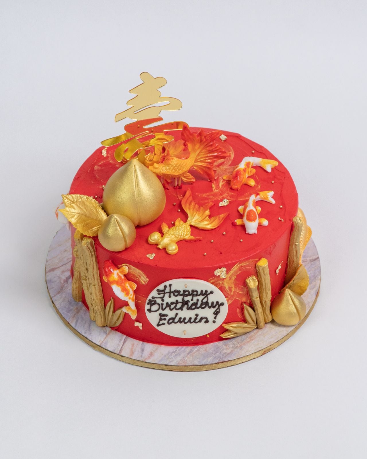 Chinese Birthday Cake - Chinese Long Life Peaches/Koi/Bamboo