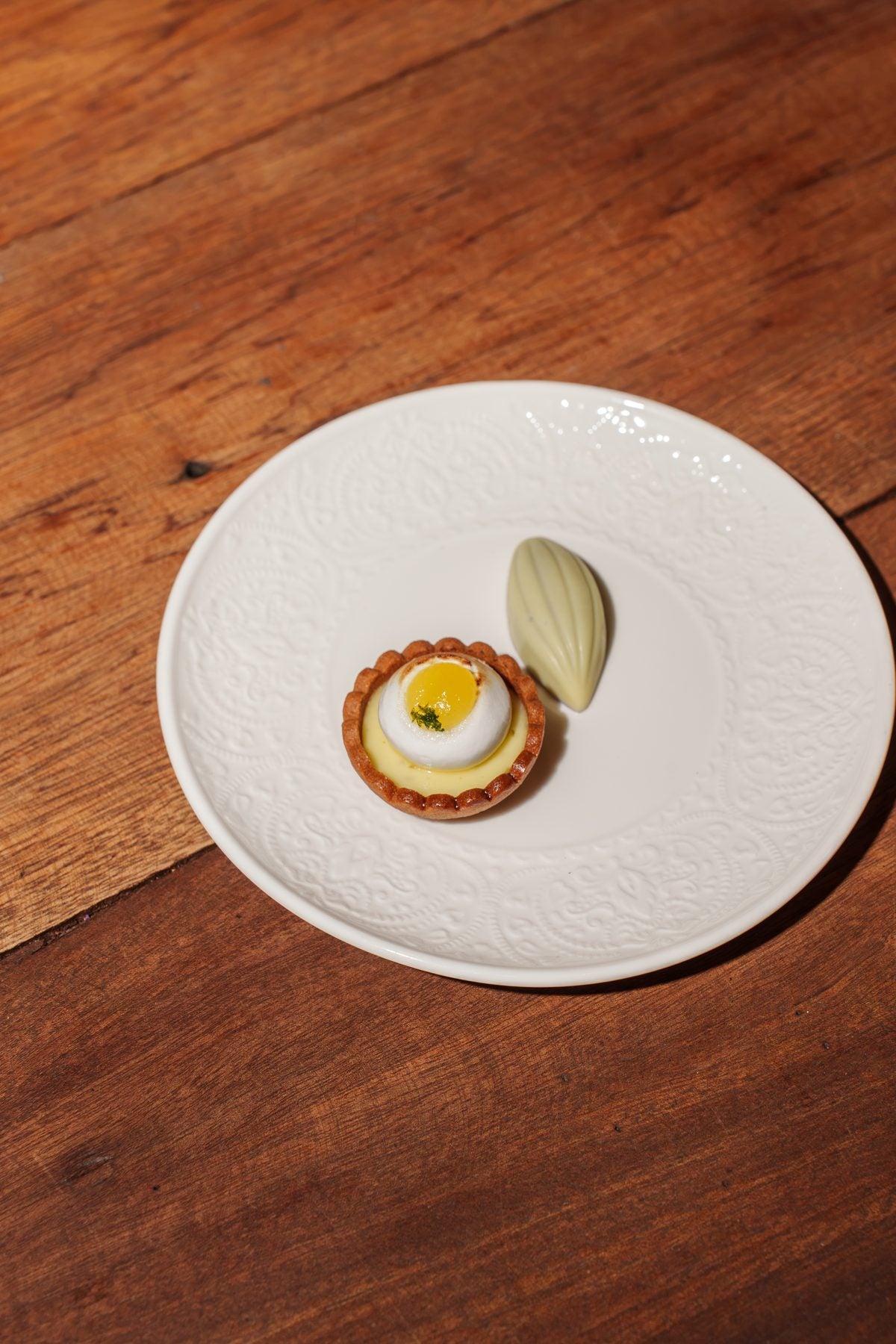 Close-up of Indulge meringue tartlet dessert